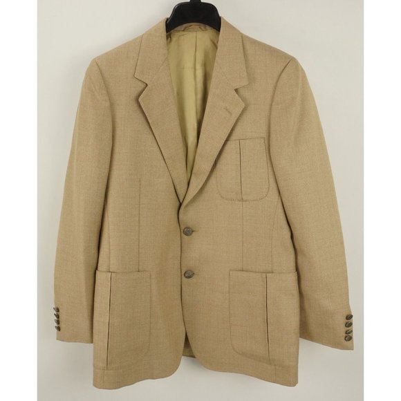 Lanvin Men's 40R Light Brown Woven Wool Notch Lapel Two Metal